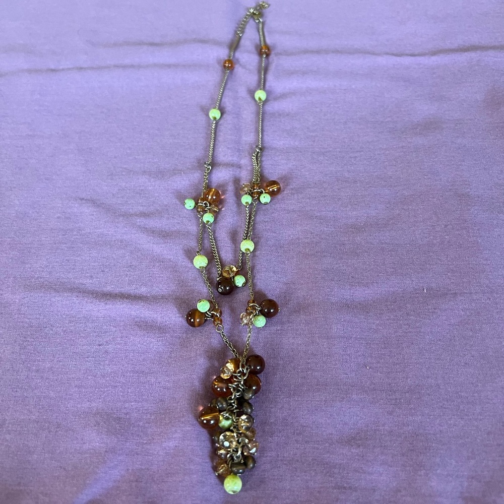 Double chain beaded brown and green necklace!!!!